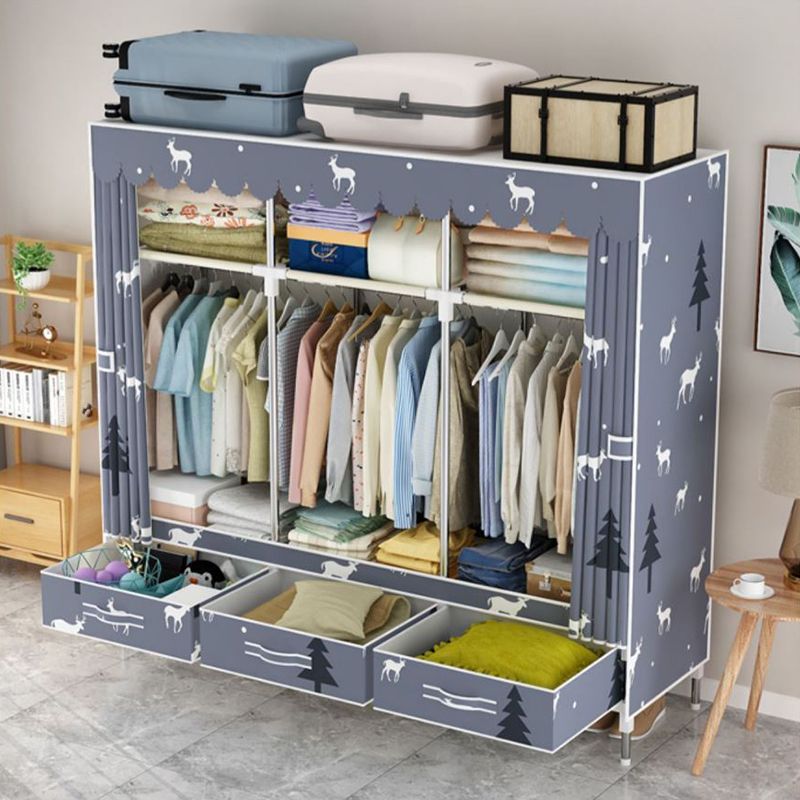 Modern Style Wardrobe Armoire Steel Frame Home Wardrobe with Drawers