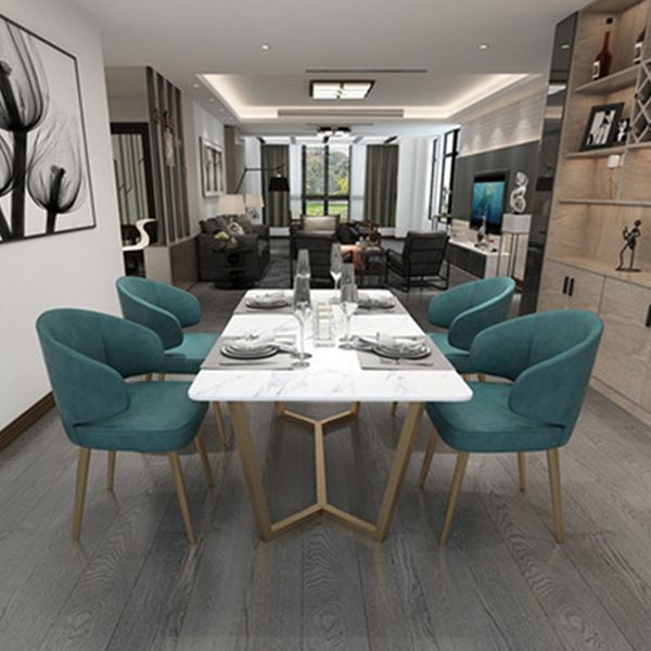 Rectangle Trestle Dining Table Glam Faux Marble Table for Dining Room Kitchen