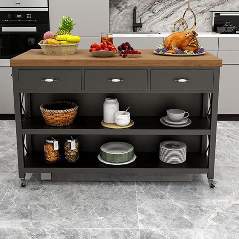 Modern Rolling Kitchen Cart Wood Rectangular Kitchen Island Cart with Drawer