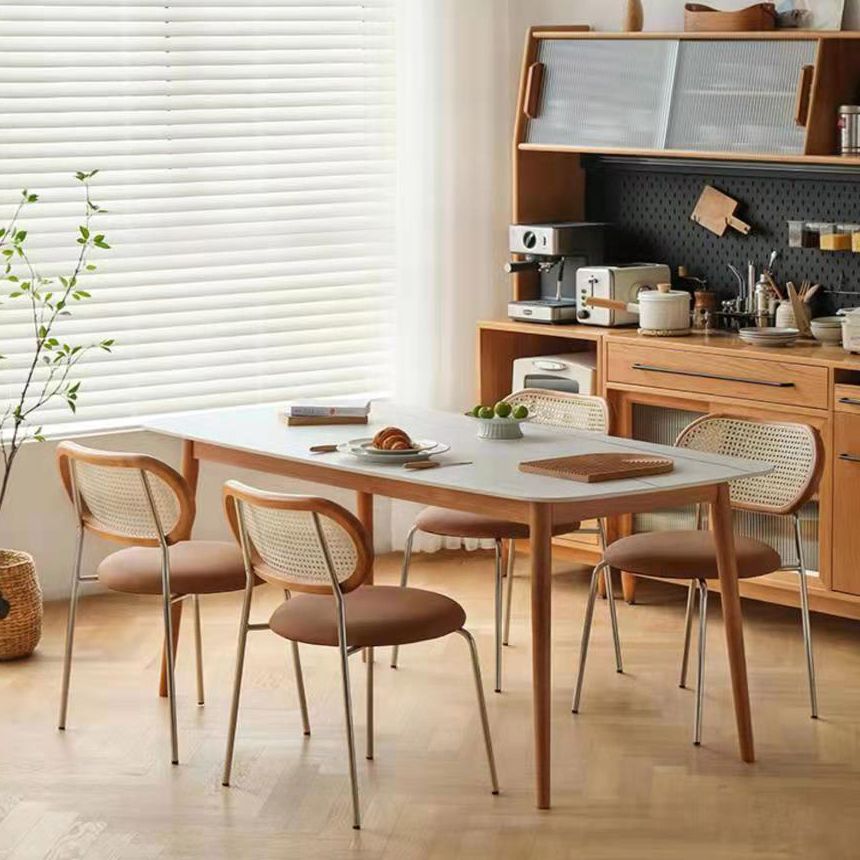 Silla de comedor de caña contemporánea para comedor de cuero falso