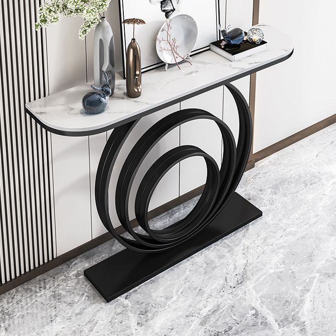 Stone Console Table 31.49" High Metal Frame Half Moon Accent Table Clearhalo 'Console Tables' 'console_tables' 'Entry & Mudroom Furniture' 'furn' 'furn_console_tables' 'Furniture' 1200x1200_03de87f7-7742-46cc-8180-c693379e4695