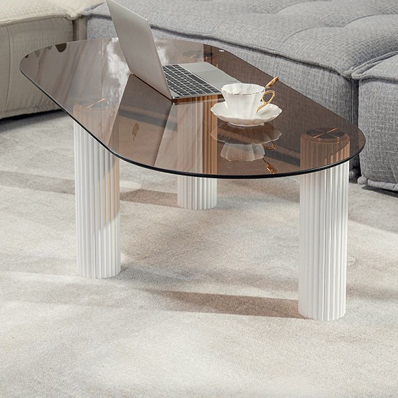 Contemporary Oval Glass Top Coffee Table with 3 Wooden Legs Cocktail Table Clearhalo 'Coffee & Accent Tables' 'Coffee Tables' 'coffee_tables' 'furn' 'furn_coffee_tables' 'Furniture' 'Living Room Furniture' 1200x1200_03deb896-4d3b-43d8-b670-d378dec627c0