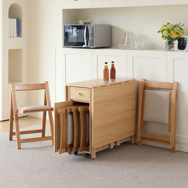 Modern Rectangle Dining Table Wood Drop Leaf Folding for Dining Room