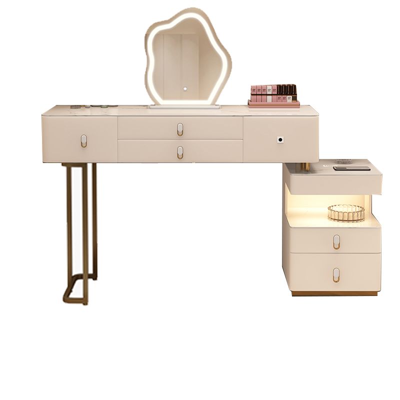 Mirrored Stone Top Makeup Vanity Desk White/Gray Dressing Table
