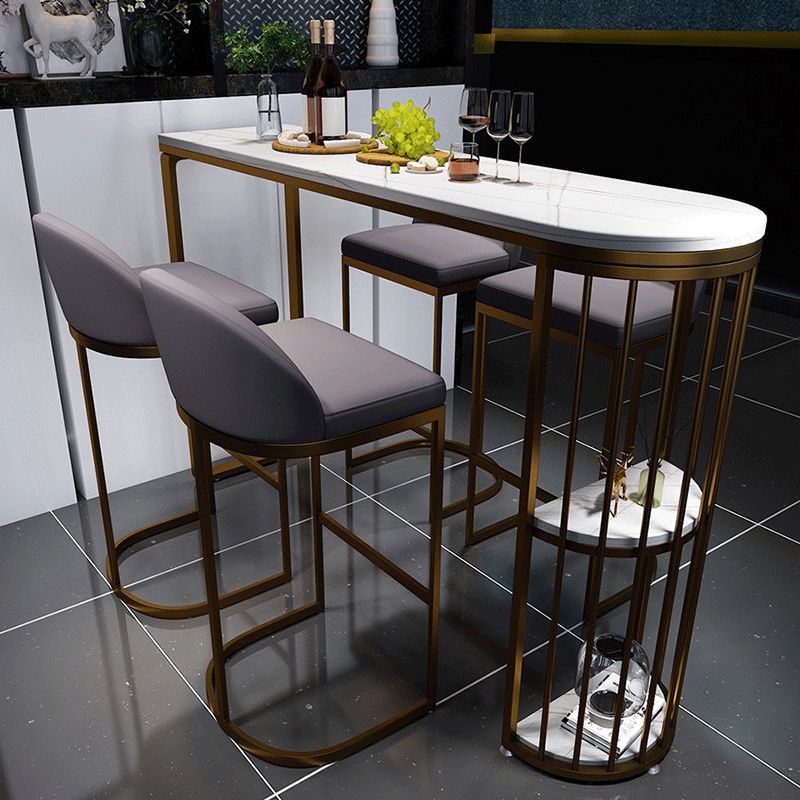 Table de bar en pierre frittée blanche, base en métal, table de salle à manger avec étagères de rangement