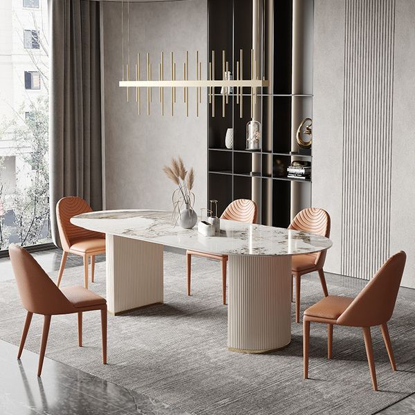 Glam Oval Dining Table Sintered Stone Table with Metal Legs for Home Clearhalo 'Dining Tables & Seating' 'Dining Tables' 'dining_table' 'furn' 'furn_dining_table' 'Furniture' 'Kitchen & Dining Furniture' 1200x1200_03e18701-320a-47e4-9b1e-ed35bf6dc33a