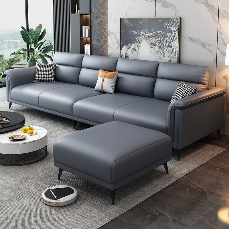 Dark Gray Faux Leather Sofa Stain-Resistant Pillow Top Arm Sectional Clearhalo 'furn' 'furn_sectionals' 'Furniture' 'furniture_sectionals' 'Living Room Furniture' 'Sectionals' 1200x1200_03e4dbe4-ae07-4319-b517-2481667e2dfc
