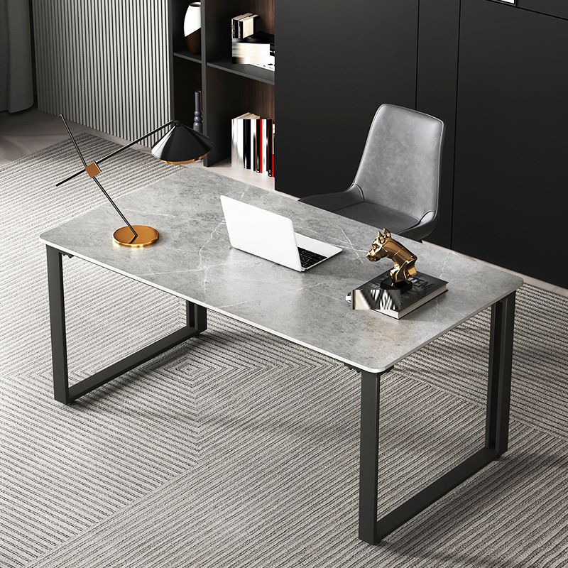 Pewter Rectangular Office Desk Stone and Metal Writing Desk Sled Clearhalo 'furn' 'furn_office_desk' 'Furniture' 'Office Desks' 'Office Furniture' 'office_desk' 1200x1200_03e5daab-d7b1-4b13-918e-5903e01118db