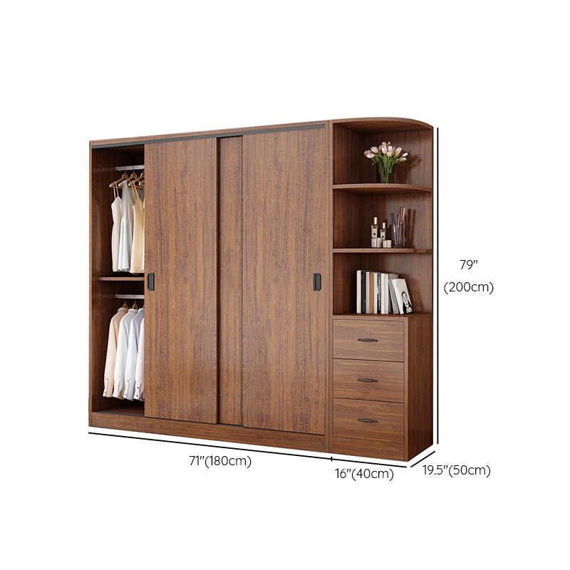 Solid Wood Frame Wardrobe Freestanding Wardrobe with Sliding Doors