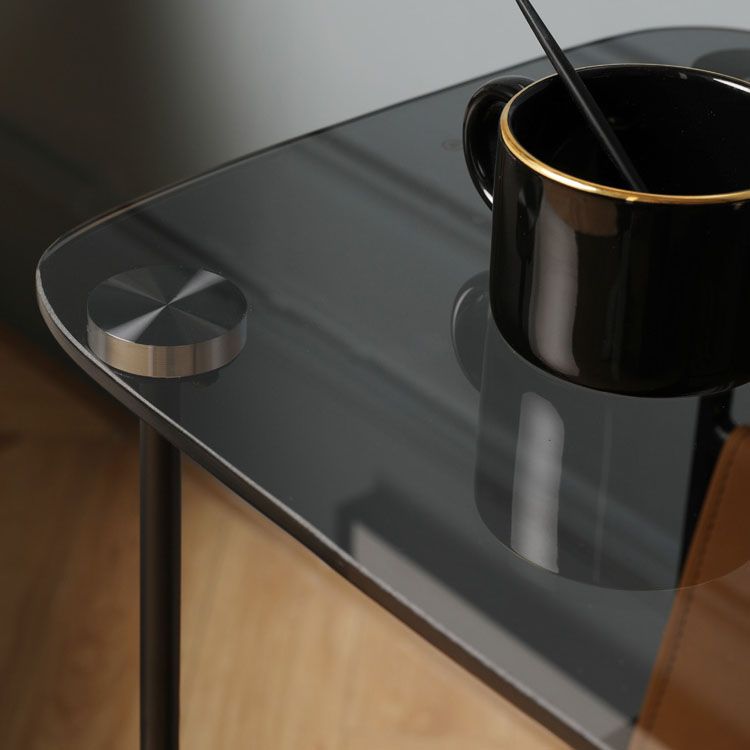 Modern Rectangle Glass Top Side Table 23.2" Tall Iron Sled Base End Table