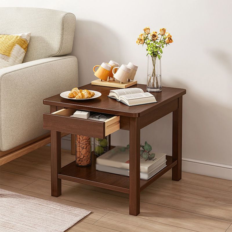 Square Wooden 4 Legs Side Table 1-Drawer End Table with Shelf Clearhalo 'Coffee & Accent Tables' 'End & Side Tables' 'end_side_tables' 'furn' 'furn_end_side_tables' 'Furniture' 'Living Room Furniture' 1200x1200_03e792e5-5dc2-4c0a-8e8a-1e596fac28bb