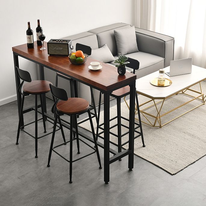 Solid Wood Top Bar Counter Industrial Rectangle Bar Counter with Trestle Base Clearhalo 'Bar Furniture' 'Bar Tables' 'bar_tables' 'furn' 'furn_bar_tables' 'Furniture' 'furniture_bar_tables' 'Kitchen & Dining Furniture' 1200x1200_03e933e9-964e-4b21-af65-95a8ff880ef8