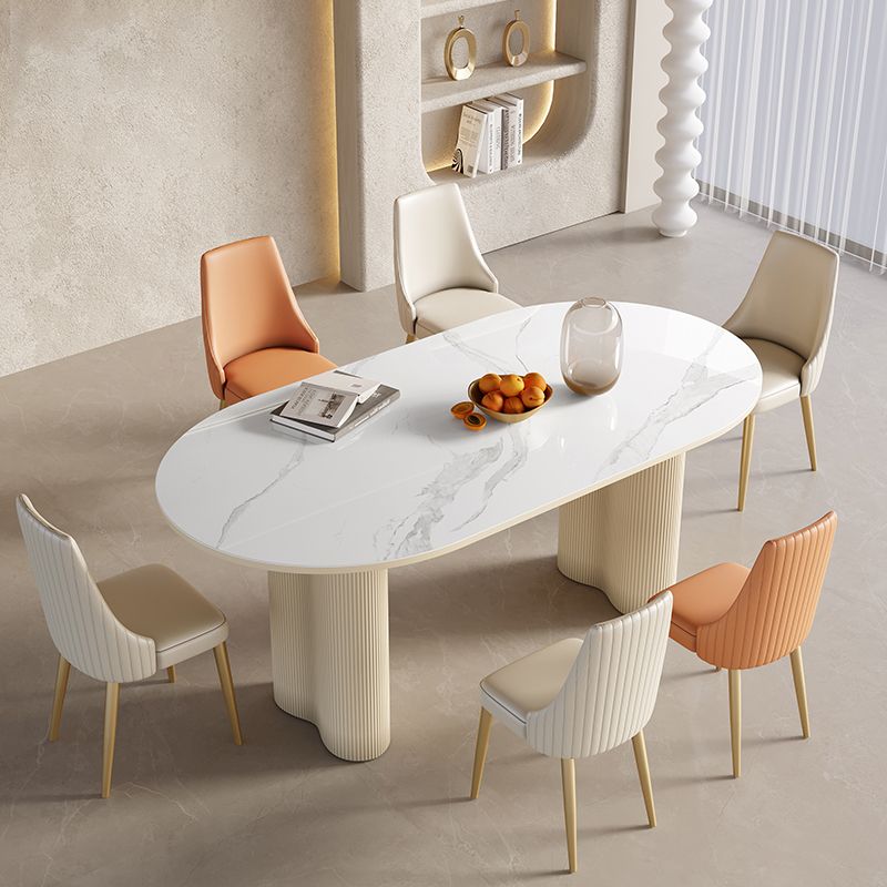 Contemporary Kitchen Dinner Table Oval Double Pedestal Dining Table Clearhalo 'Dining Tables & Seating' 'Dining Tables' 'dining_table' 'furn' 'furn_dining_table' 'Furniture' 'Kitchen & Dining Furniture' 1200x1200_03f143c0-1495-4a6d-bb47-2a762ba09d11