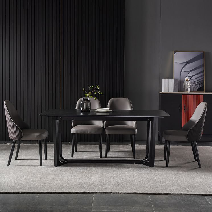 Mid-Century Modern Dining Table Black Rectangle Sintered Stone Dining Table Clearhalo ' dining_table' 'Dining Tables & Seating' 'Dining Tables' 'furn' 'furn_dining_table' 'Furniture' 'furniture_dining_table' 'Kitchen & Dining Furniture' 'kitchen&dining_furn' 'kitchen' 'kitchen_dining_table' 1200x1200_03f45492-b9f7-4334-9cd0-05e3e8b71029