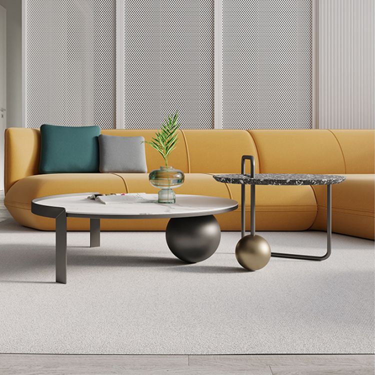 Round Stone Coffee Table Set Stainless Steel Simple Cocktail Table Clearhalo 'Coffee & Accent Tables' 'Coffee Tables' 'coffee_tables' 'furn' 'furn_coffee_tables' 'Furniture' 'Living Room Furniture' 1200x1200_03f50512-cd35-46d4-8917-10e54d75c05f