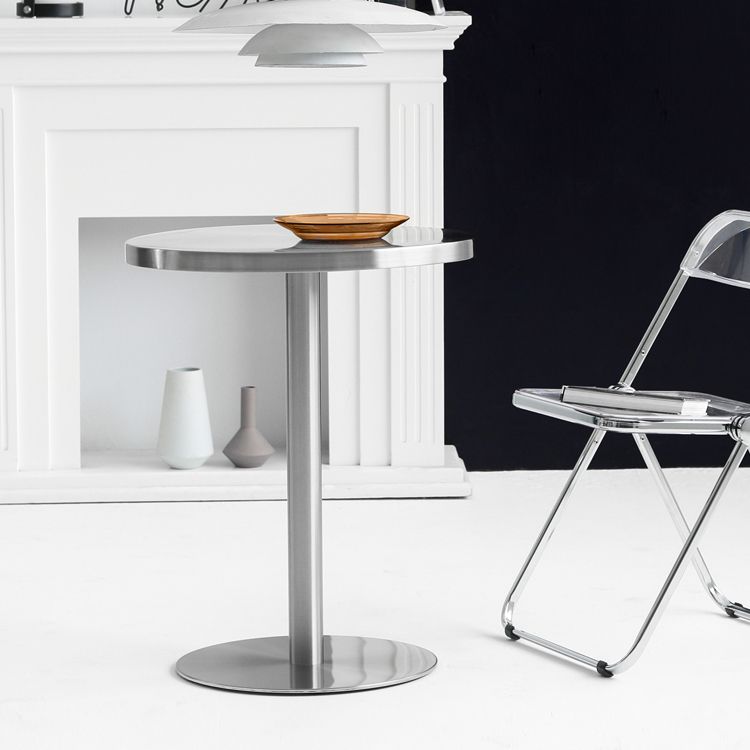 Industrial Dining Room Table Stainless Steel Table with Pedestal Table for Home Kitchen Dinner Clearhalo ' dining_table' 'Dining Tables & Seating' 'Dining Tables' 'furn' 'furn_dining_table' 'Furniture' 'furniture_dining_table' 'Kitchen & Dining Furniture' 'kitchen&dining_furn' 'kitchen' 'kitchen_dining_table' 1200x1200_03f8b97f-3984-4259-9513-dfdb2860d637