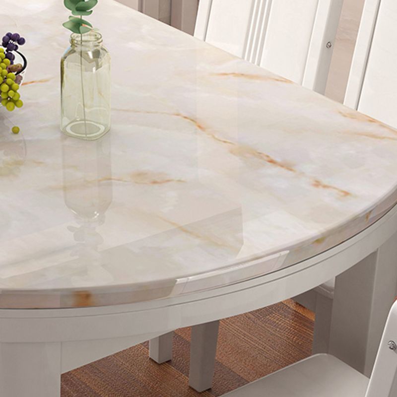 Moderne ronde witte stenen top intrekbare eettafel met 4 rubberwood benen
