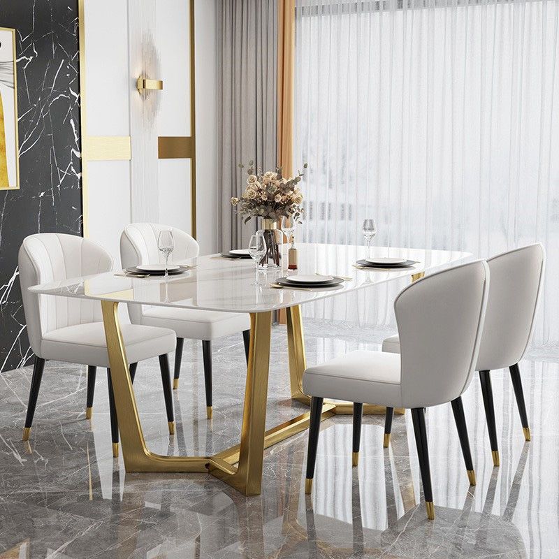 Glam Dinette Table Stone Rectangle Dining Room Table in White Clearhalo 'Dining Tables & Seating' 'Dining Tables' 'dining_table' 'furn' 'furn_dining_table' 'Furniture' 'Kitchen & Dining Furniture' 1200x1200_03fab1a5-1e3f-4a61-8787-76e60446440e