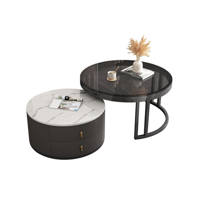Round Nesting Coffee Table Set Frame Modern Storage Coffee Table Clearhalo 'Coffee & Accent Tables' 'Coffee Tables' 'coffee_tables' 'furn' 'furn_coffee_tables' 'Furniture' 'Living Room Furniture' 1200x1200_03fe7abd-6dfc-46da-bc6c-4faf12b505fc