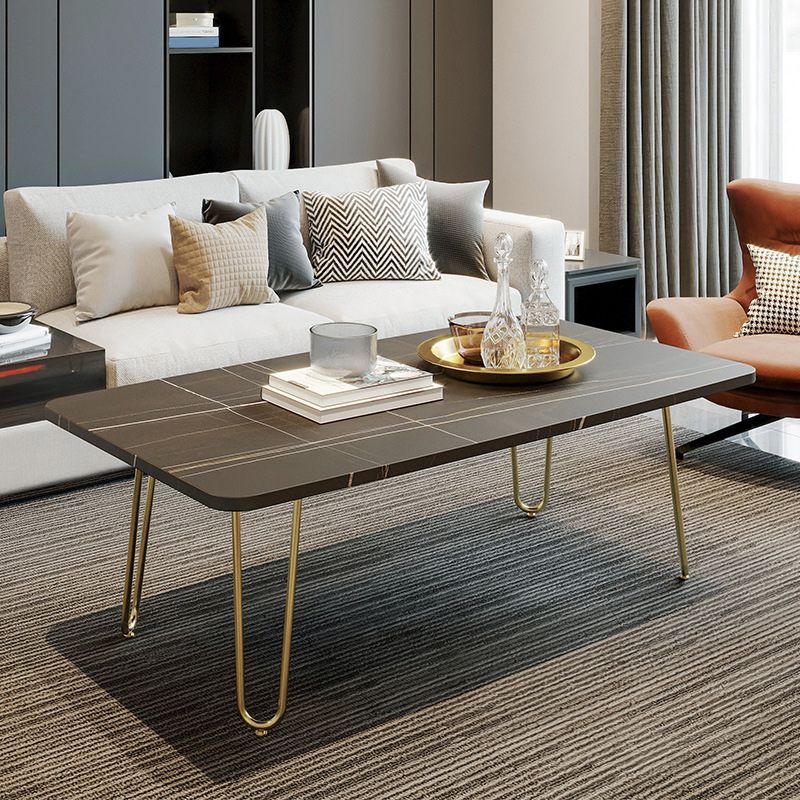 Tavolino da cocktail in pietra rettangolare glam con 4 gambe metalliche tavolino