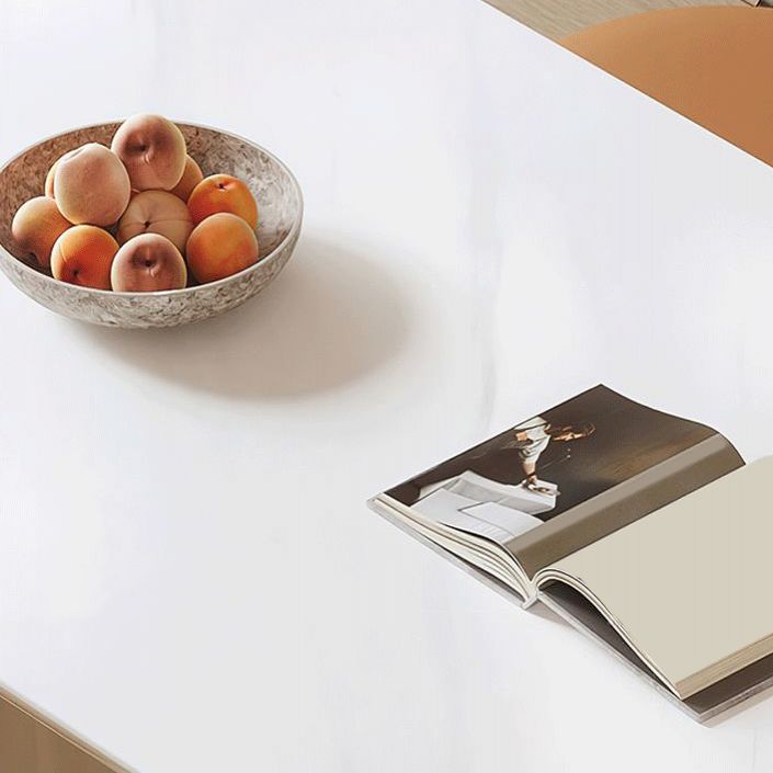 Modern White Top Dining Table for Small Space Linen White Finish Steel Base