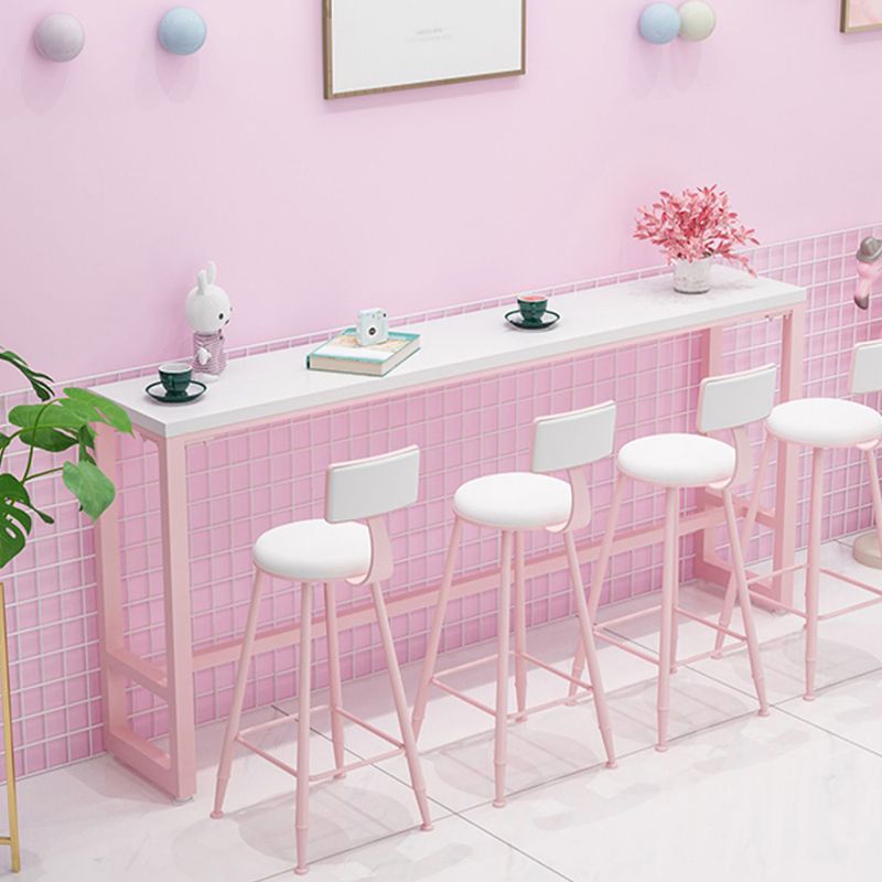 Glam Rectangle Bar Stool Table White Top Pub Table with Pink Base Clearhalo 'Bar Furniture' 'Bar Tables' 'bar_tables' 'furn' 'furn_bar_tables' 'Furniture' 'Kitchen & Dining Furniture' 1200x1200_040733cf-1a92-4607-b406-4572a8a7d613