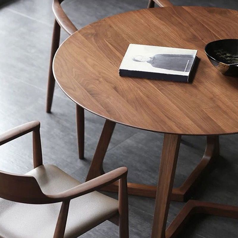 Table à manger ronde à double piédestal Table moderne en bois d'hévéa pour la cuisine
