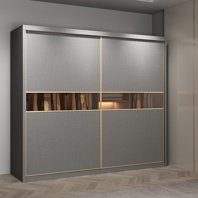 Contemporary Glass Wardrobe Gray Colour Wardrobe Closet with Garment Rod
