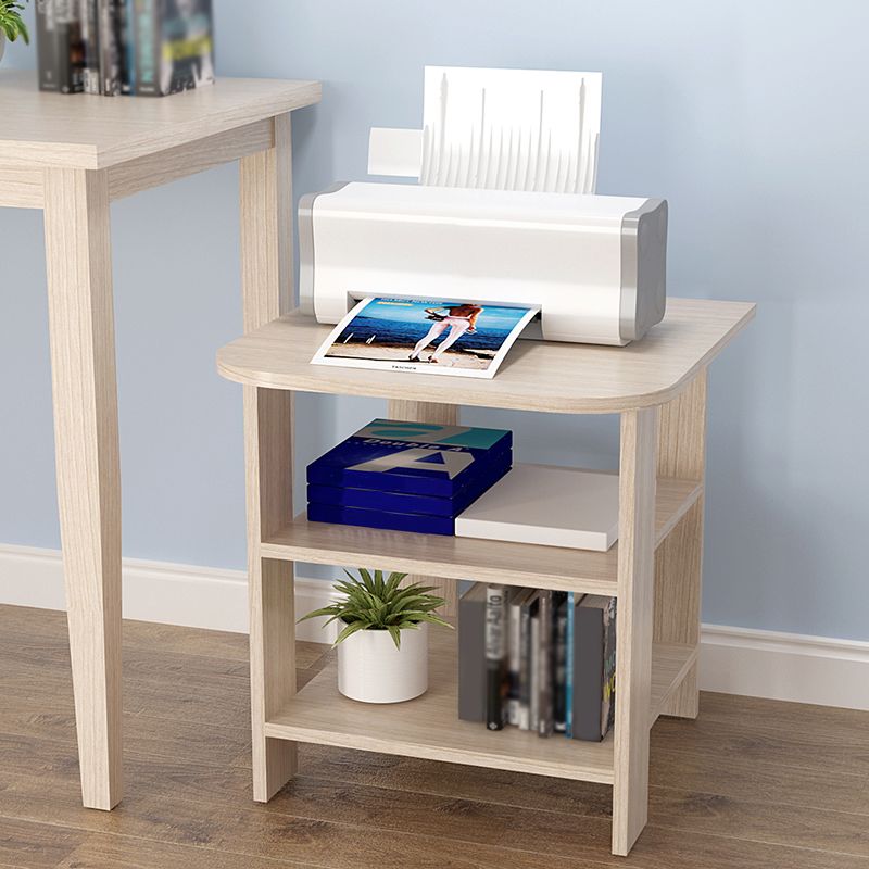 Transitional Square Wood End Table 4 Legs Sofa Side Table with Shelves