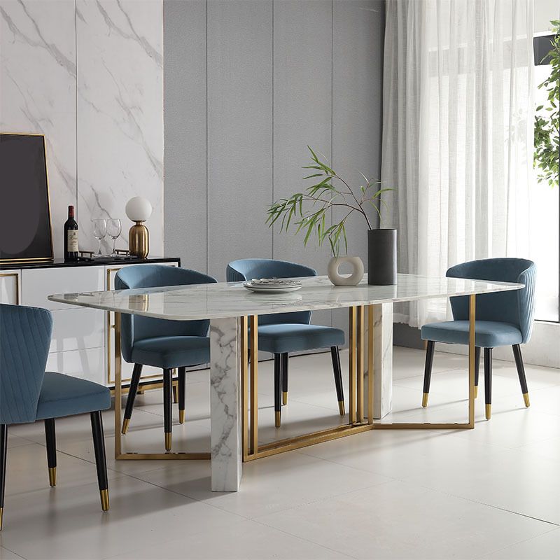 Glam Style Faux Marble Table Dining Rectangle Table with Metal Legs for Kitchen Clearhalo 'Dining Tables & Seating' 'Dining Tables' 'dining_table' 'furn' 'furn_dining_table' 'Furniture' 'Kitchen & Dining Furniture' 1200x1200_040d6e95-6e39-43a7-a596-8994156b9629