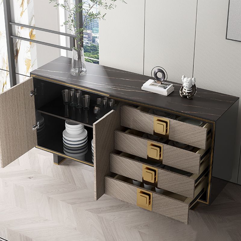 Credenza di sideboard nera glam di credenza a 4 cassetti con 2 porte per soggiorno