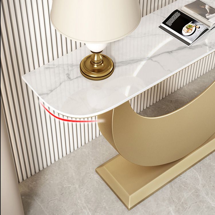 Stone Half Moon Accent Table 1-shelf 11.81" Wide Console Table for Hall Clearhalo 'Console Tables' 'console_tables' 'Entry & Mudroom Furniture' 'furn' 'furn_console_tables' 'Furniture' 1200x1200_040fabb2-ff4b-469c-bed4-d3a5984edb5a