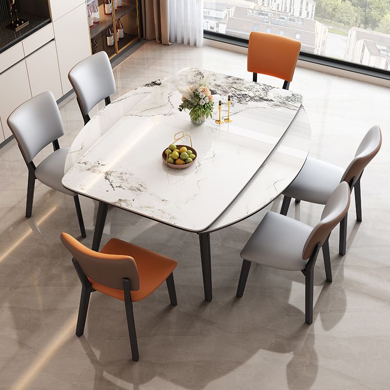 Tavolo da pranzo moderno allungabile in pietra con base in legno per sala da pranzo