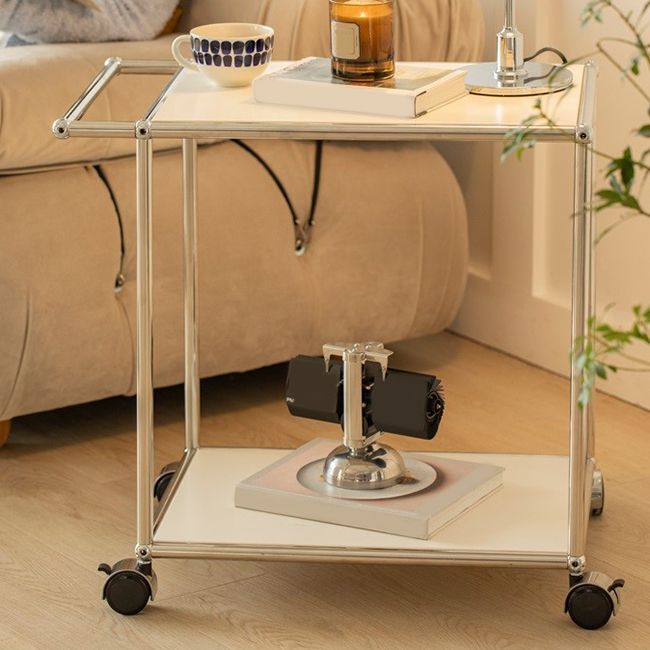 Medieval Modern Style Rectangular Metal/glass Table Wheel Base Side Table Clearhalo 'Coffee & Accent Tables' 'End & Side Tables' 'end_side_tables' 'furn' 'furn_end_side_tables' 'Furniture' 'Living Room Furniture' 1200x1200_041293c6-8626-4b73-9944-e6c6c34dffa8