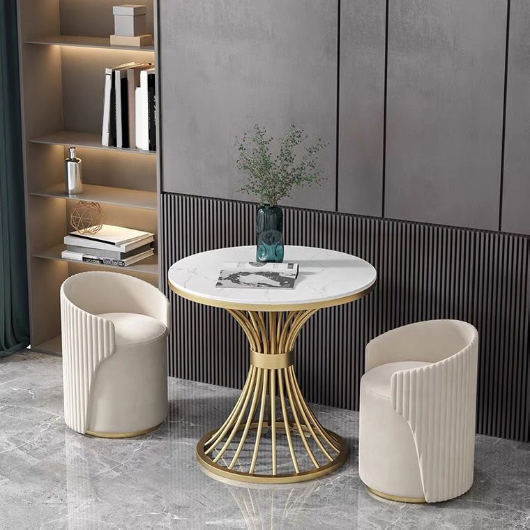 White Faux Marble Dining Table Traditional Luxury Round Table for Home Clearhalo 'Dining Tables & Seating' 'Dining Tables' 'dining_table' 'furn' 'furn_dining_table' 'Furniture' 'Kitchen & Dining Furniture' 1200x1200_0412e5af-89b7-4587-b993-bfb7806a5313