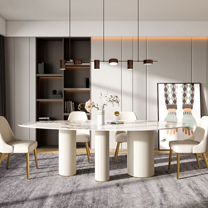 Luxury Oval Dining Table Sintered Stone Top White Metal Base Table Clearhalo 'Dining Tables & Seating' 'Dining Tables' 'dining_table' 'furn' 'furn_dining_table' 'Furniture' 'Kitchen & Dining Furniture' 1200x1200_0413aa9c-c3f0-4423-ae63-64d45e393700