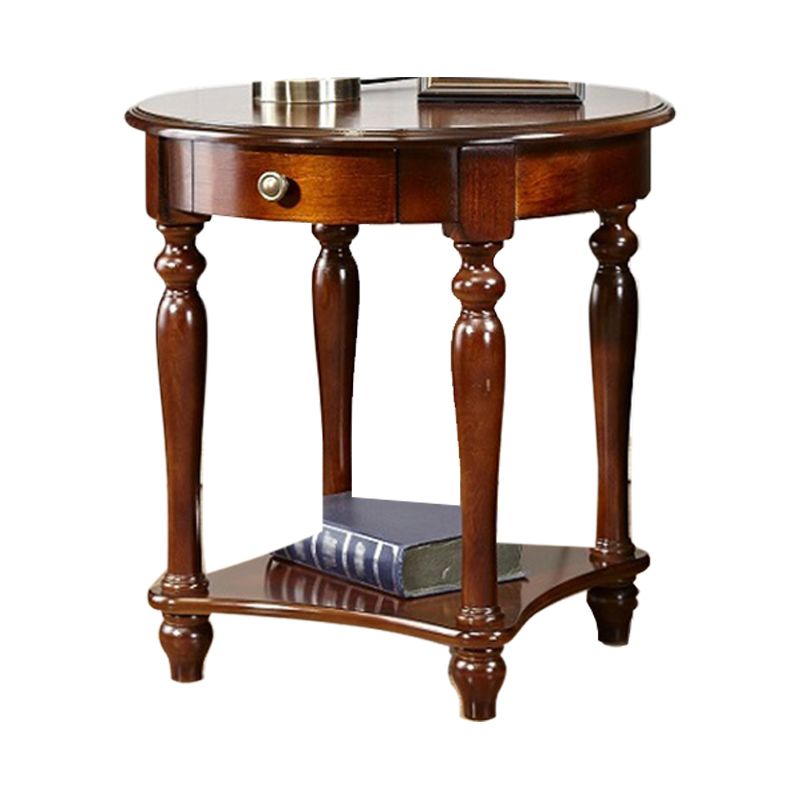 Traditional 24..4" Tall End Table in Brown Solid Wood Round Side Table with Shelf Clearhalo 'Coffee & Accent Tables' 'End & Side Tables' 'end_side_tables' 'furn' 'furn_end_side_tables' 'Furniture' 'Living Room Furniture' 1200x1200_0413fcf3-f3b3-474a-969b-4f641097da56