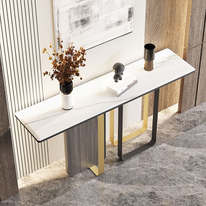 Tavolo della console glam tavolo accento in pietra rettangolo, largo 12 pollici