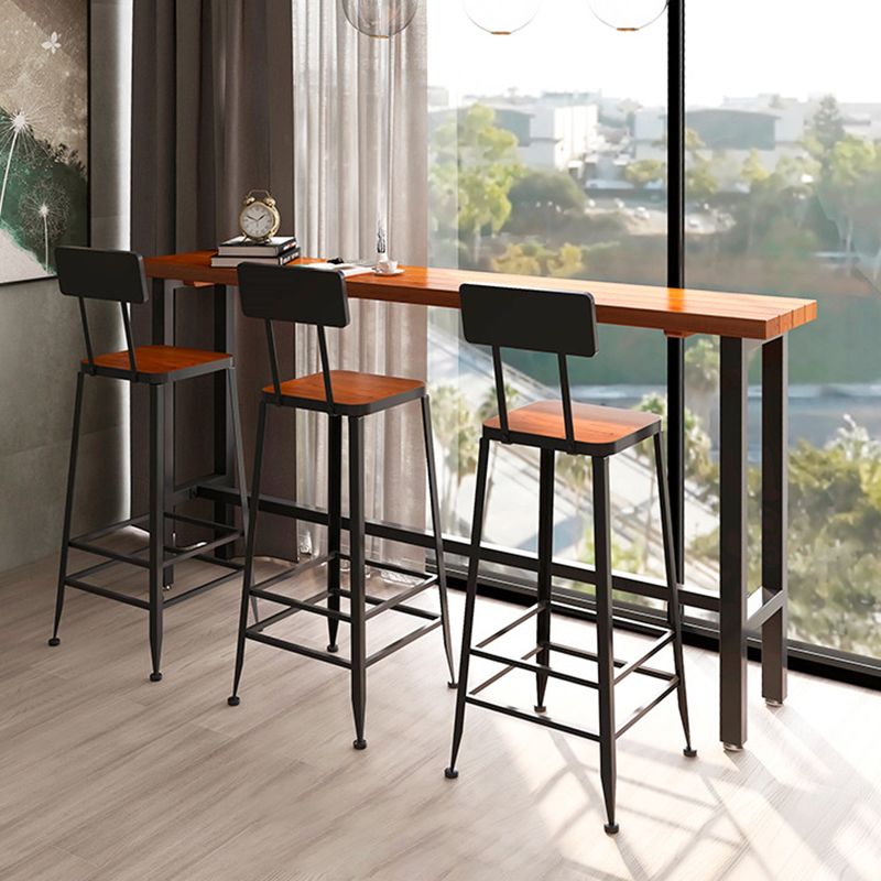 Solid Wood Dining Stool Modern Bar Stool with Black Metal Base