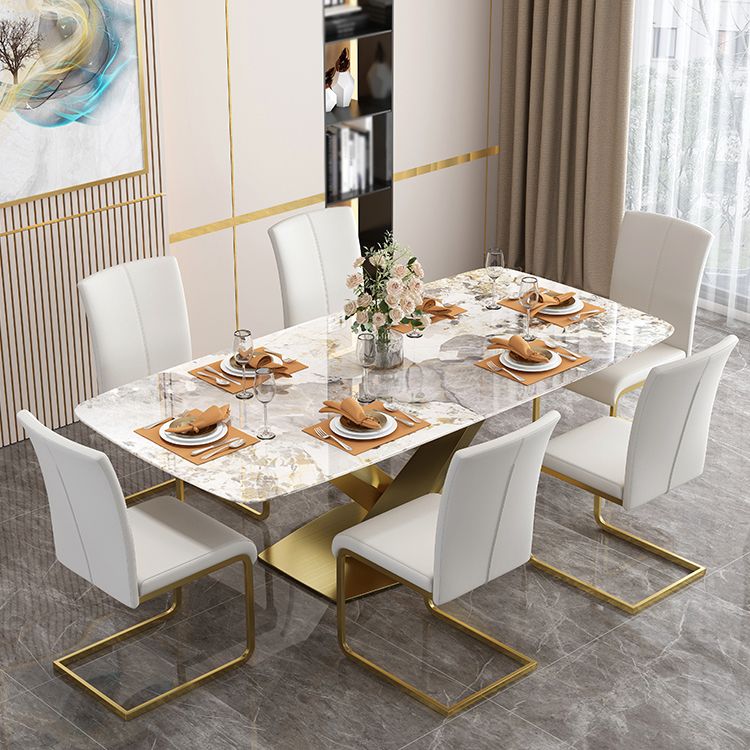 Sintered Stone Top Table for Restaurant Luxury Rectangle Table with Gold Metal Pedestal Clearhalo 'Dining Tables & Seating' 'Dining Tables' 'dining_table' 'furn' 'furn_dining_table' 'Furniture' 'furniture_dining_table' 'Kitchen & Dining Furniture' 'kitchen' 'kitchen_dining_table' 1200x1200_041ca7fe-1b46-40c3-ad13-7ccf16613d33