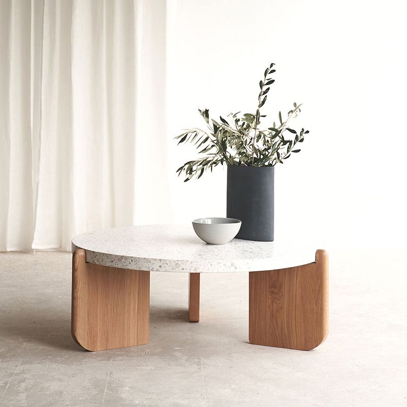 Round Terrazzo Coffee Table Minimalist Wooden 3 Legs Cocktail Table Clearhalo 'Coffee & Accent Tables' 'Coffee Tables' 'coffee_tables' 'furn' 'furn_coffee_tables' 'Furniture' 'Living Room Furniture' 1200x1200_041ef860-740f-446b-bd3f-b463da7c86ce