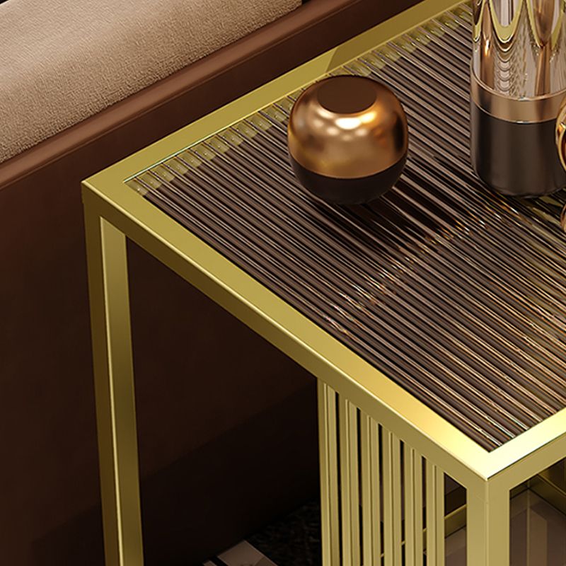 23.6" Tall Modern Square Glass Top Side Table Metal Frame End Table