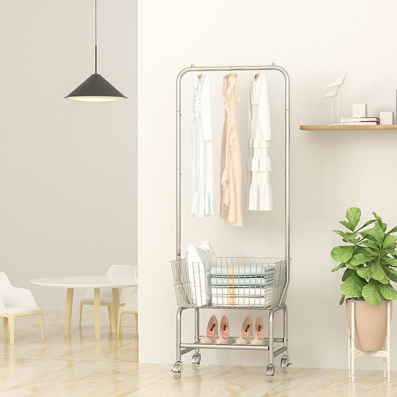 Stainless Steel Free Standing Hall Tree with Storage Basket Hall Stand for Living Room Clearhalo 'Entry & Mudroom Furniture' 'furn' 'furn_hall_tree_coat_racks' 'Furniture' 'Hall Trees & Coat Racks' 'hall_tree_coat_racks' 1200x1200_04227185-10b2-4f49-893e-862df427e682