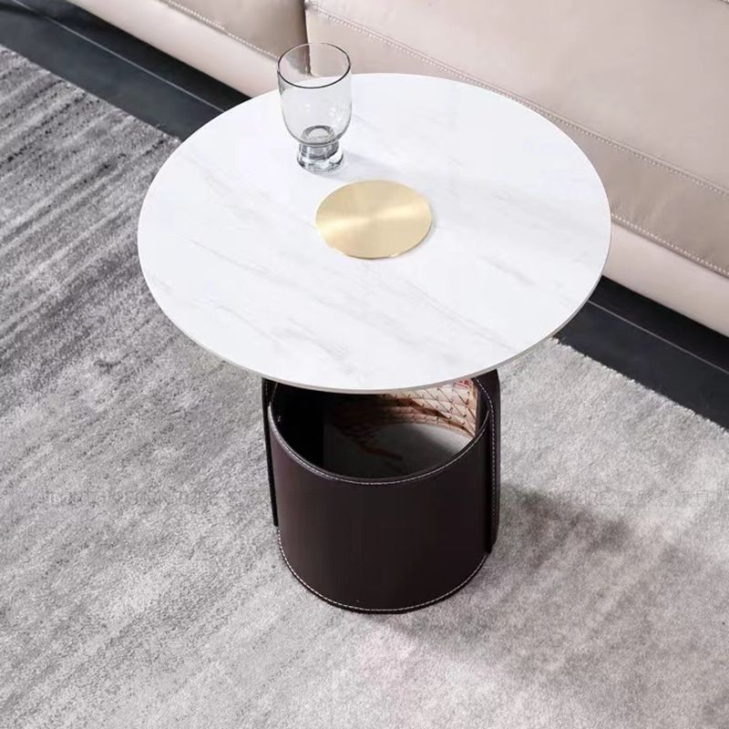 Sala de estar contemporánea redonda con mesa auxiliar del pedestal de almacenamiento