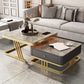 Glam Frame Couchtisch, Glas/Schiefer, quadratischer Cocktailtisch mit Schublade