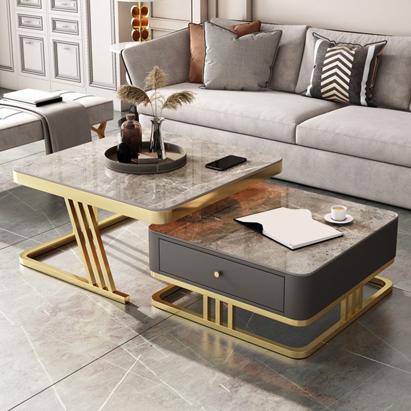 Glam Frame Couchtisch, Glas/Schiefer, quadratischer Cocktailtisch mit Schublade