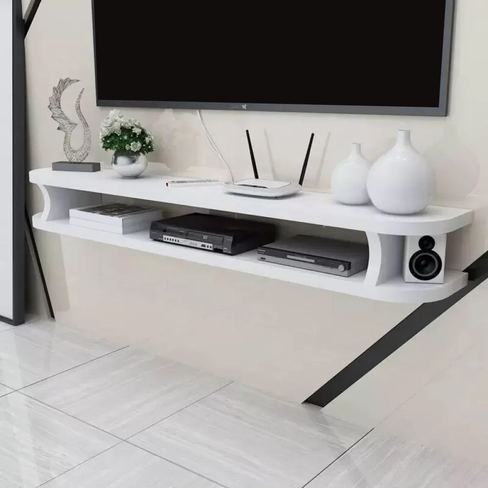 Console multimediale per TV montata a parete con scaffale aperto, supporto TV scandinavo da 9 pollici