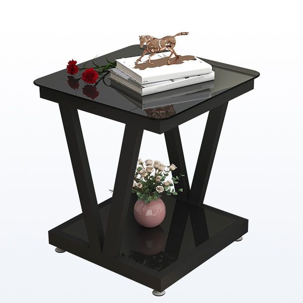 Tavolo laterale superiore in vetro quadrato 23,6 "TASK BASE TRESTOLE ALLA ACCIAIO con scaffale