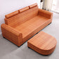 Sofá de ratán tropical de 3 plazas con chaise longue con brazos volumétricos marrones y respaldo suelto