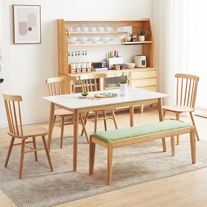 Eettafel uit het midden van de eeuw met essenhouten frame en witte stenen tafel